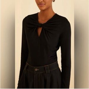 FARM Rio Black Tie Front Blouse NWT